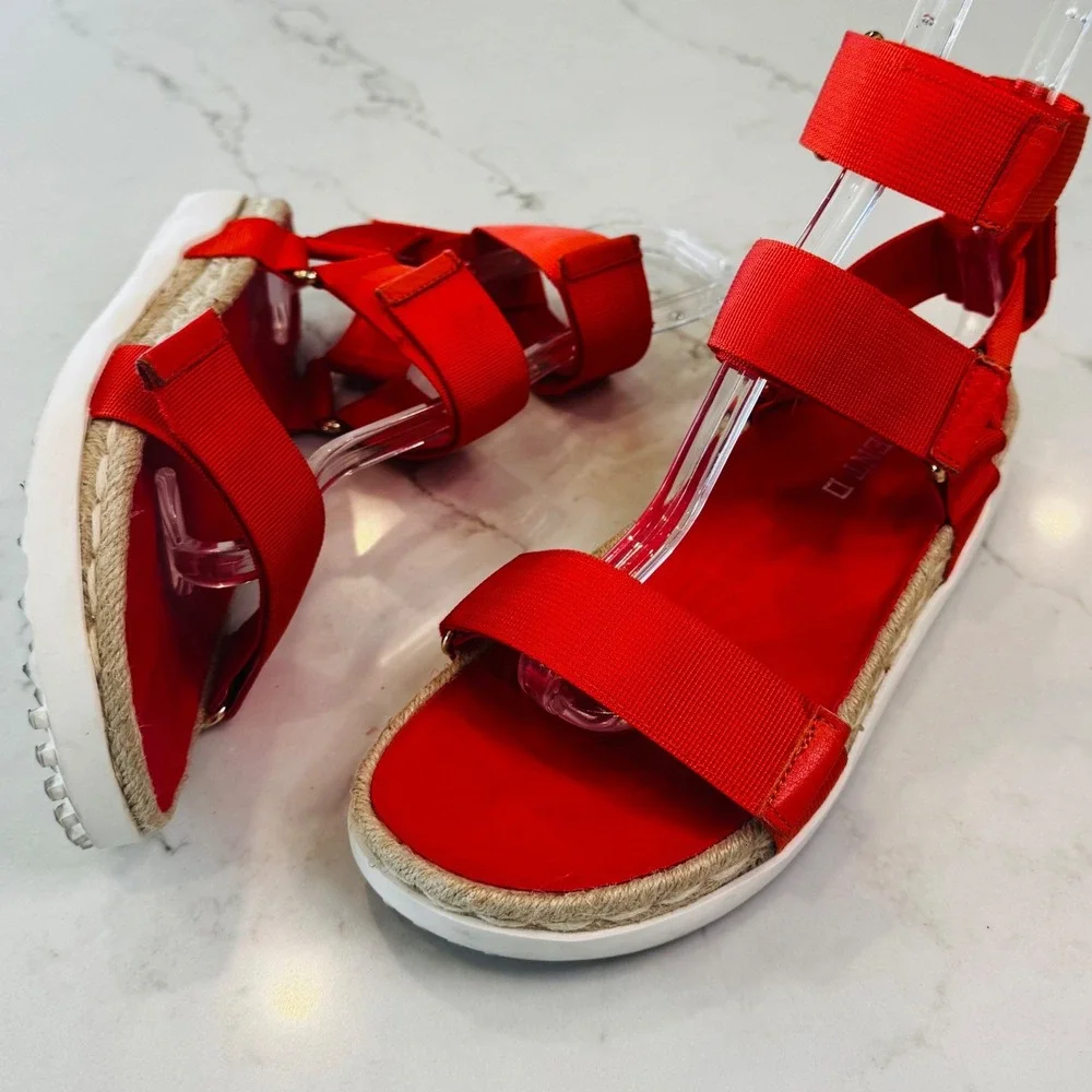 Silent D Trevor Women 9.5 EU 40 Red Orange Platform Espadrille Sandals Hook Loop - Picture 1 of 16